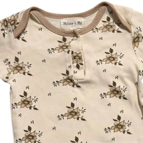 Melina & Me Floral Baby Romper 12–18M Neutral Beige Long Sleeve One Piece - Picture 2 of 5